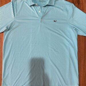 Vineyard Vines performance Men's Light Blue Striped Polo - large